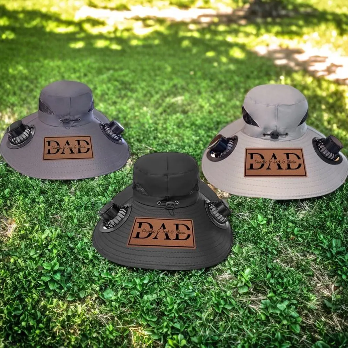 Personalized Dad Stamp Hat with Solar Fan – Outdoor Gift for Men - Image 2