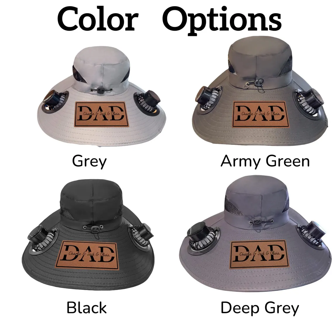 Personalized Dad Stamp Hat with Solar Fan – Outdoor Gift for Men - Image 4