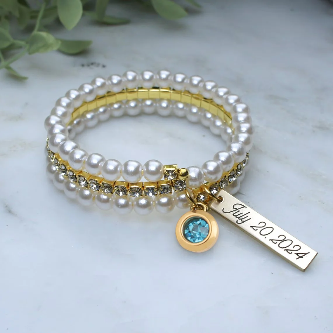 Something Blue Bride Bouquet Charm – Engraved Gift from Mom - Image 3