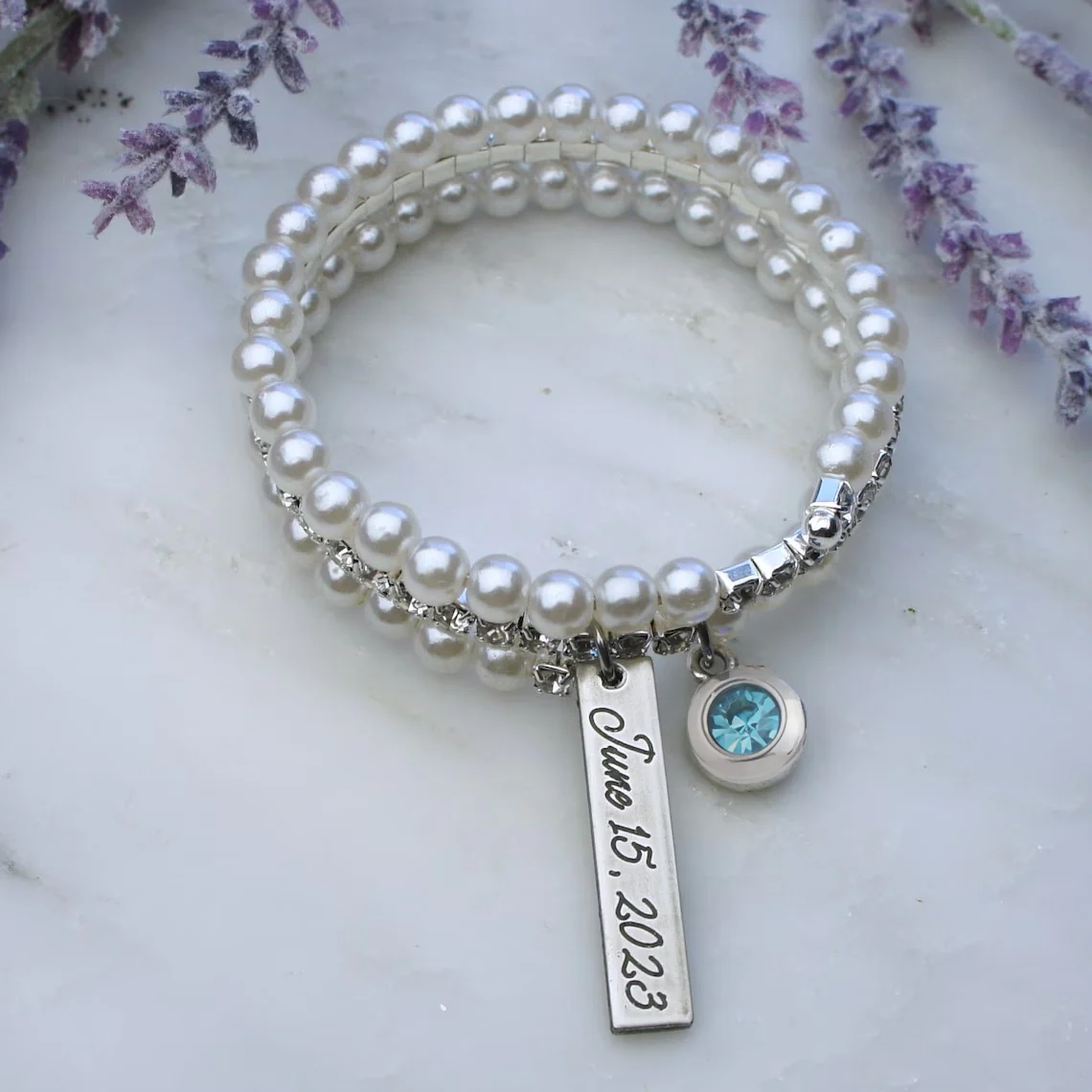 Something Blue Bride Bouquet Charm – Engraved Gift from Mom - Image 4