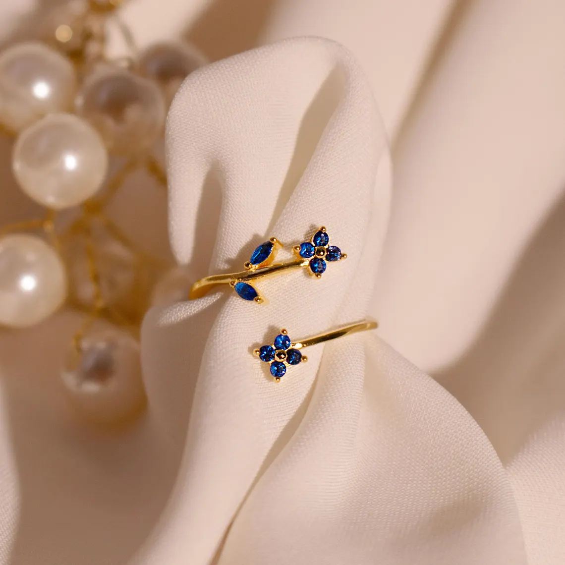 Something Blue Sapphire Flower Ring – Adjustable 925 Sterling Silver - Image 4
