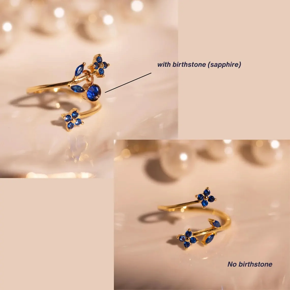 Something Blue Sapphire Flower Ring – Adjustable 925 Sterling Silver - Image 5