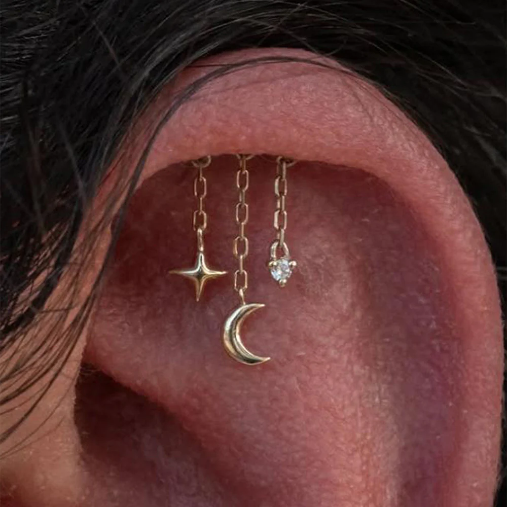925 Sterling Silver Star Dangle Helix Earring | Hypoallergenic Cartilage Stud - Image 3