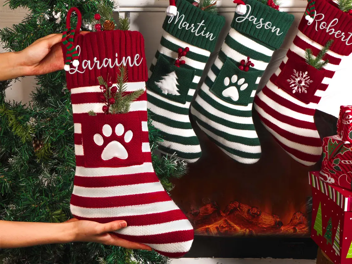 Striped Personalized Christmas Stockings – Family & Pet Gifts - Image 2