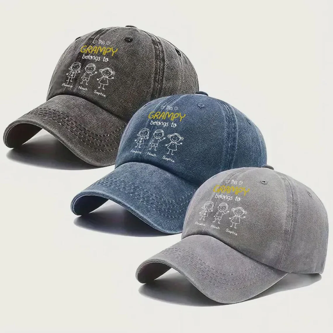 This Grandpa Belongs To – Personalized Vintage Denim Hat - Image 2