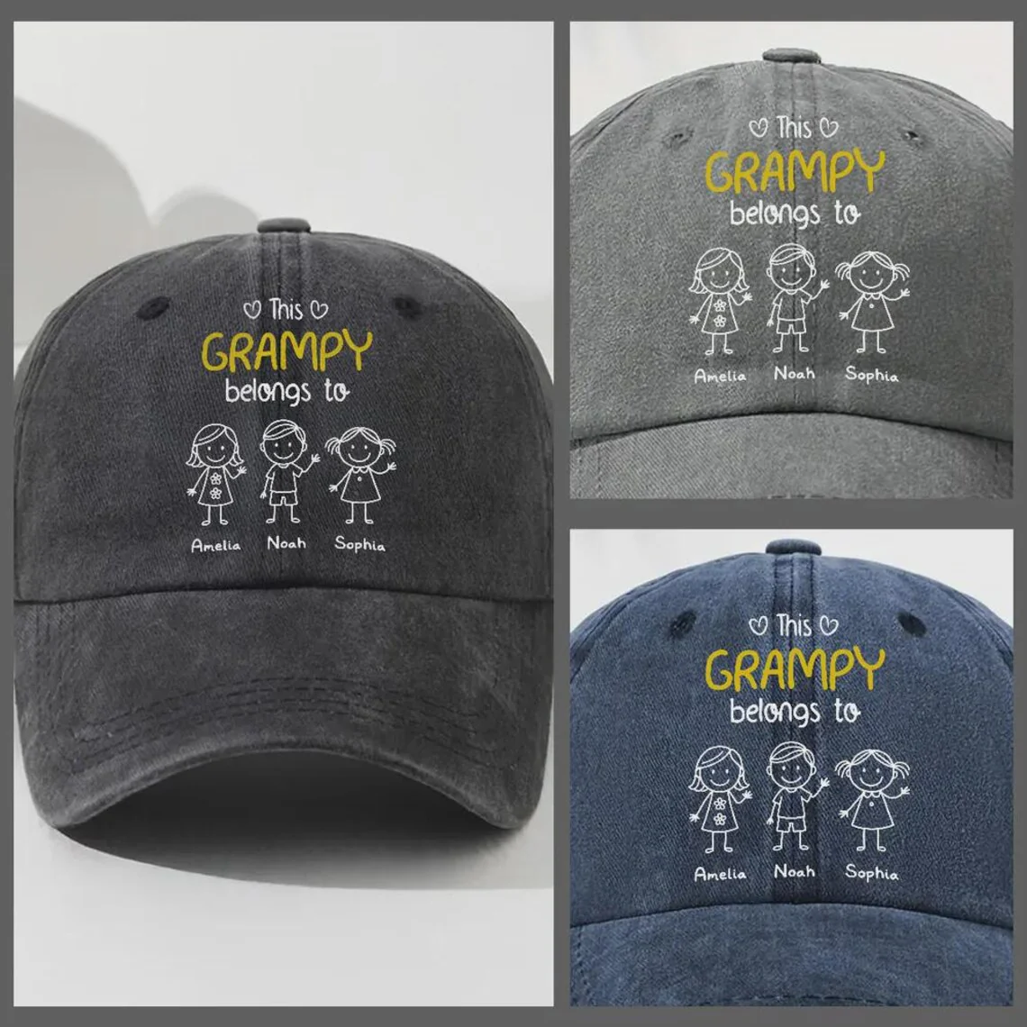 This Grandpa Belongs To – Personalized Vintage Denim Hat - Image 3