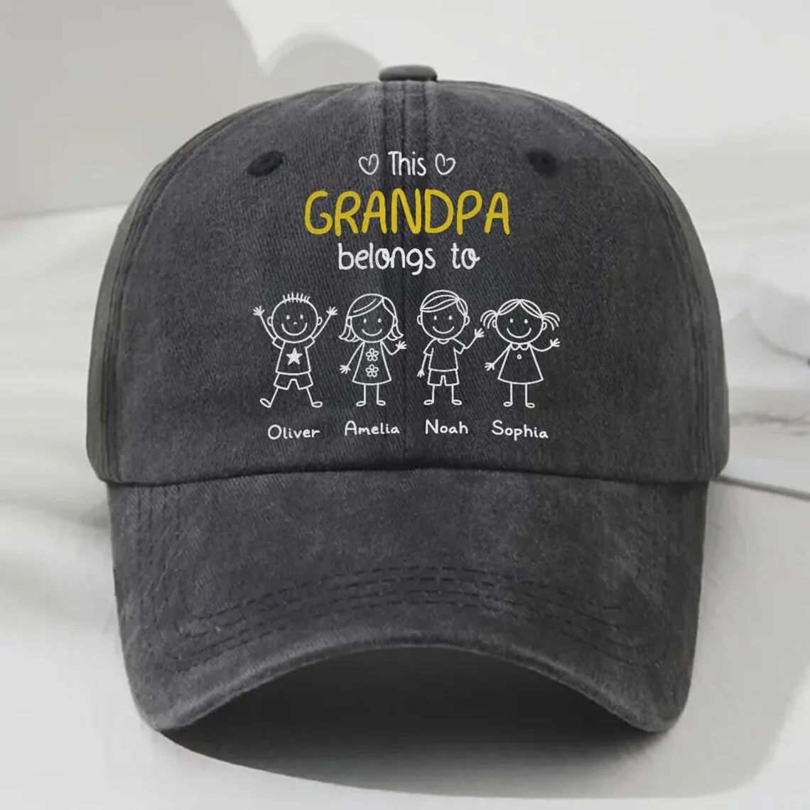 This Grandpa Belongs To – Personalized Vintage Denim Hat - Image 4