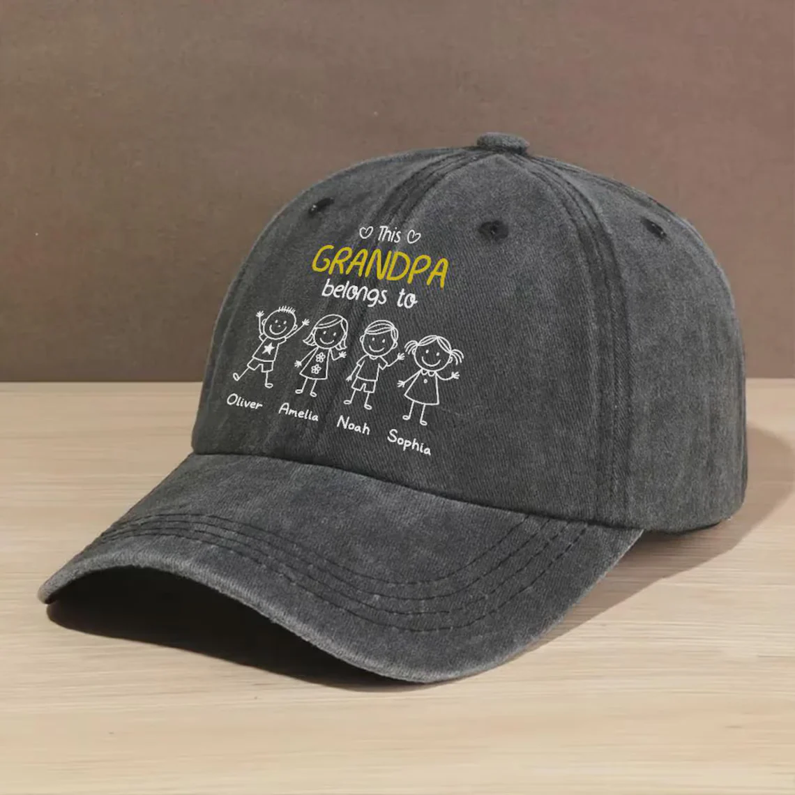 This Grandpa Belongs To – Personalized Vintage Denim Hat - Image 5
