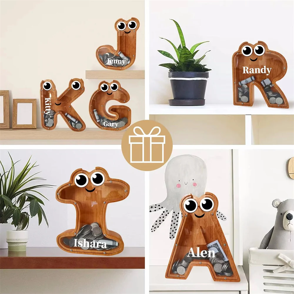 Wooden Piggy Bank Money Box Wooden Piggy Bank Gift for Kids, Christmas Birthday Gift Home Decoration. - Image 4