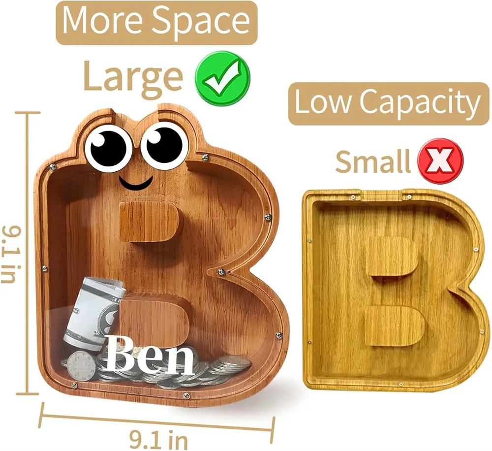 Wooden Piggy Bank Money Box Wooden Piggy Bank Gift for Kids, Christmas Birthday Gift Home Decoration. - Image 7